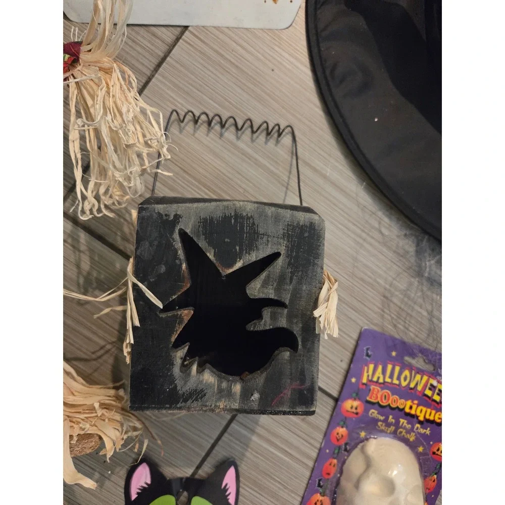 Halloween Decor Bundle Scarecrow Witch Hat Treat Bags Glow Skull Craft Leaves